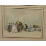 John Strickland Goodall - 'A stroll on the terrace' watercolour bears a signature & label verso