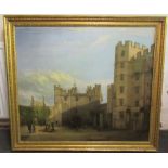 Henry William Pinkham - a courtyard scene with figures at Windsor Castle oil on canvas bears a