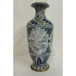 A Doulton Lambeth blue, grey and green glazed stoneware vase of baluster form,
