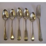 Five various 19thC Scottish provincial silver dessert spoons and a table fork mixed patterns &