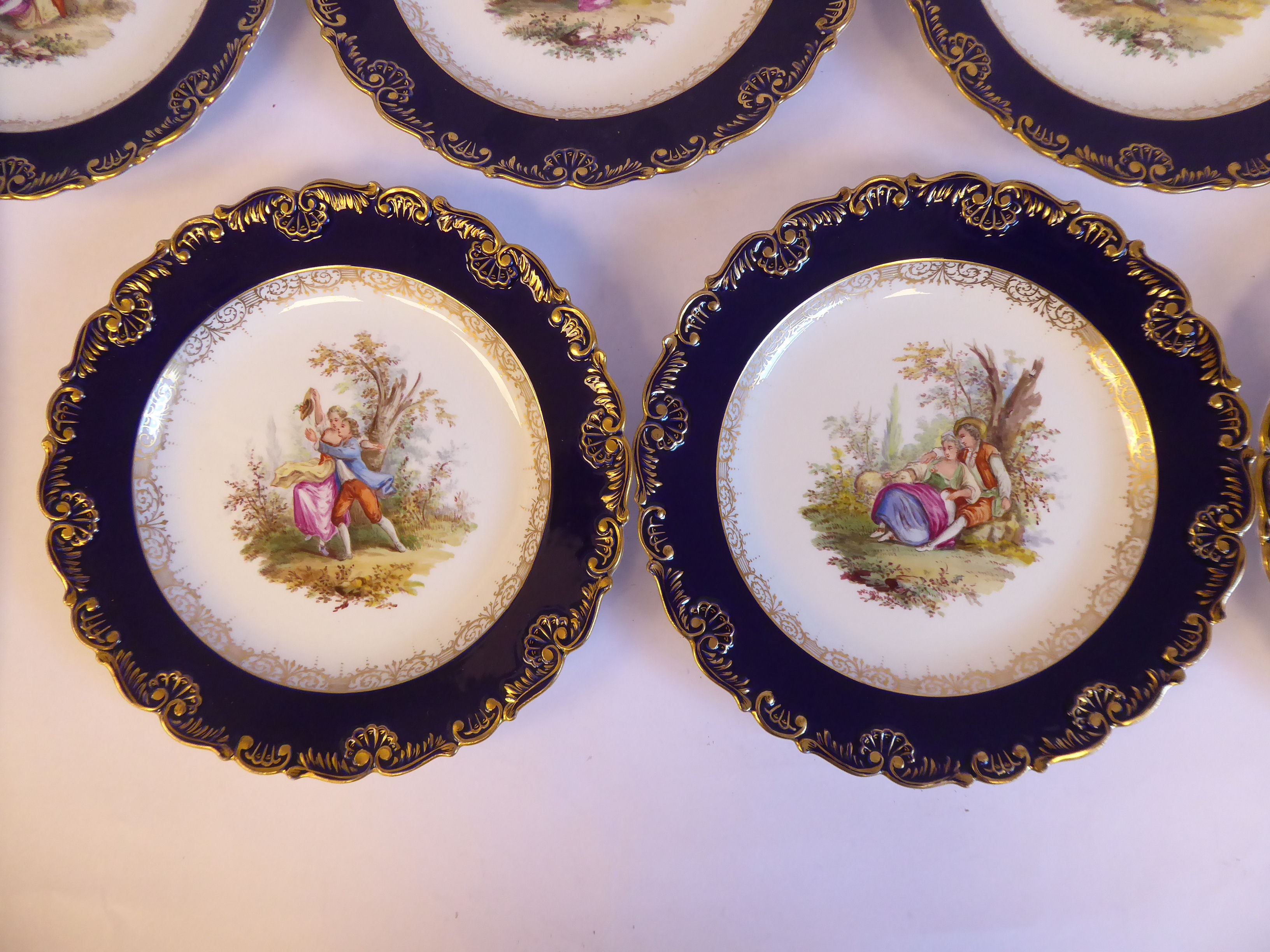 A set of seven late 19th/early 20thC Meissen porcelain wavy edged plates, - Image 2 of 6