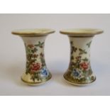 A pair of early 20thC Satsuma earthenware miniature beaker vases, having flared rims,