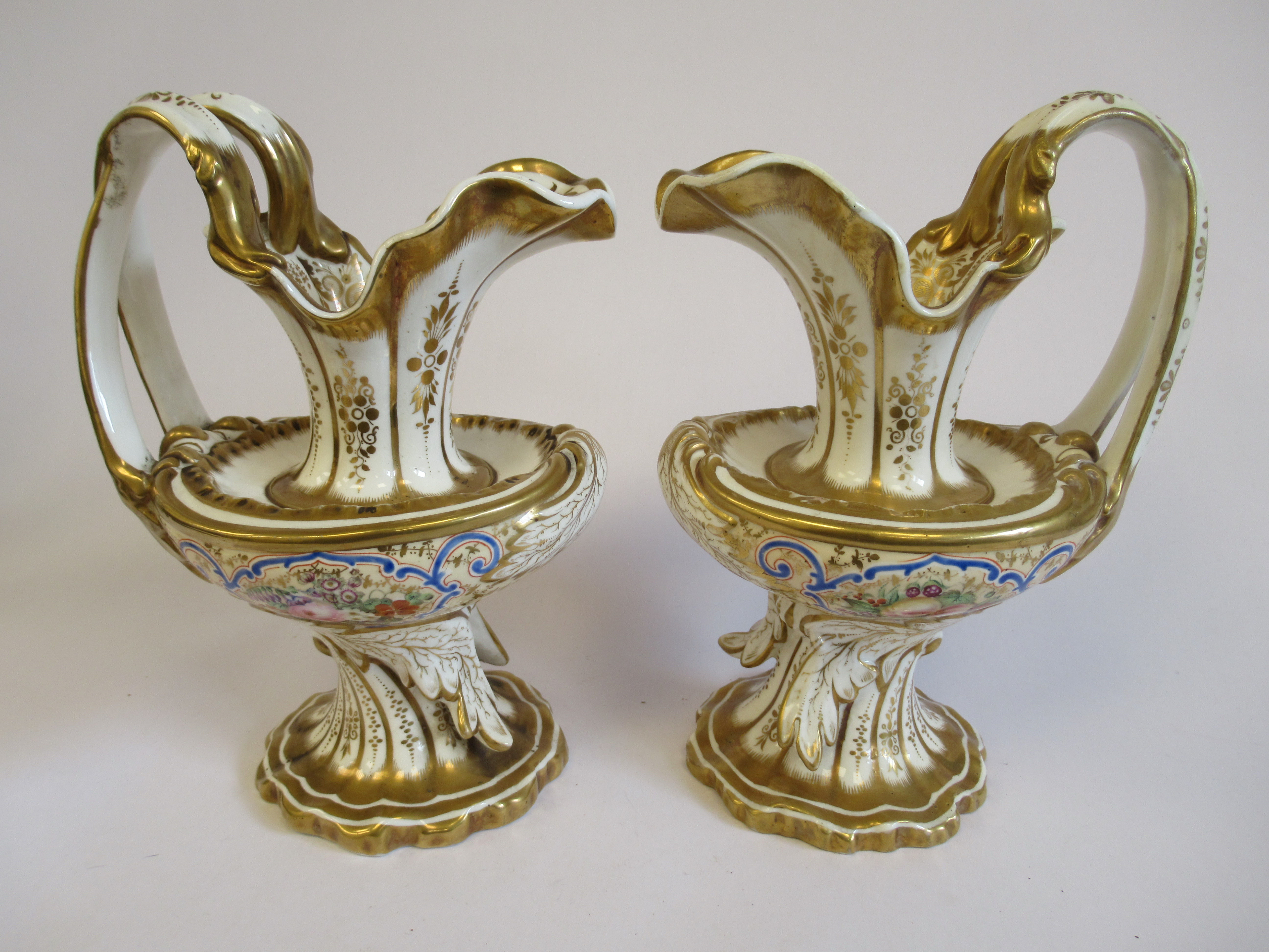 A pair of Copeland Garrett Felspar porcelain ewers with bowl shaped bodies and drawn loop handles, - Image 2 of 6