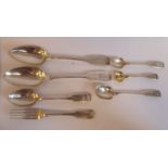 19thC Scottish (Aberdeen) silver fiddle pattern flatware, viz.