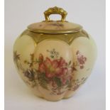 A Royal Worcester blush ivory glazed china melon shaped jar,