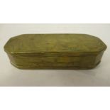 A late 18th/early 19thC Dutch brass tobacco box of elongated octagonal form,