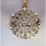 A Victorian 14ct gold, white enamel and diamond set circular pendant brooch,