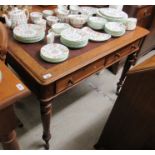 A late Victorian light oak writing table, the top with an inset fabric scriber,