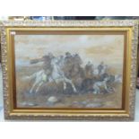 Jan Kotowski - Cossack horsemen with hounds pastel bears a pencil signature 26'' x 38'' framed