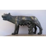 A late 19thC cast bronze model, featuring Romulus with a wolf (Romulus missing),