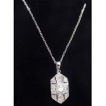 An 18ct Art Deco inspired white gold and diamond set pendant,
