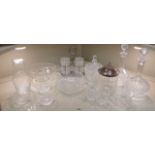 Decorative glassware: to include a pair of bulbous decanters with narrow necks and stoppers;