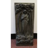 M Beauclerk - a patinated bronze plaque, cast in relief and featuring an archangel,