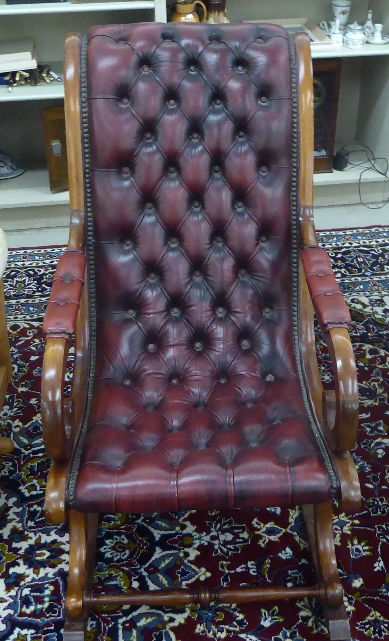 A Victorian style mahogany framed rocking chair with open, scrolled arms, - Image 4 of 4