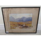 G Drummond Fish - a mountainous landscape watercolour bears a signature 9'' x 13'' framed