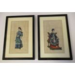 A pair of late 19thC Chinese ricepaper paintings,