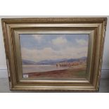 G Drummond Fish - a shoreline scene with mountains beyond watercolour bears a signature 13'' x
