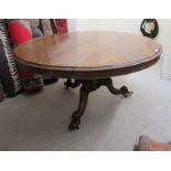 A William IV rosewood veneered centre table, the top raised on a bulbous,