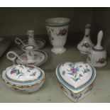 A Spode bone china Trapnell pattern floral decorated and gilded seven piece dressing table set