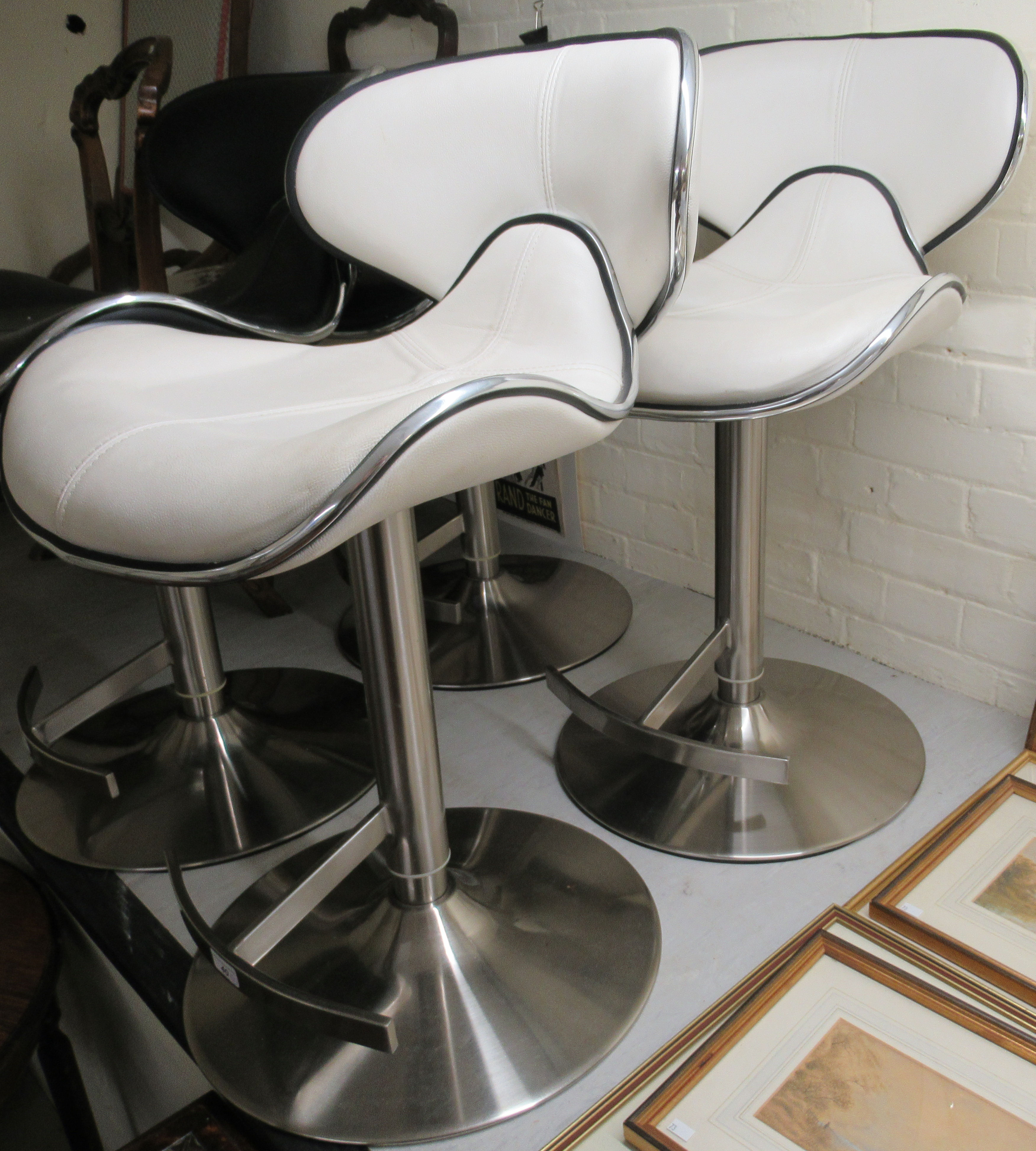 A pair of modern white hide upholstered breakfast stools, - Image 2 of 2