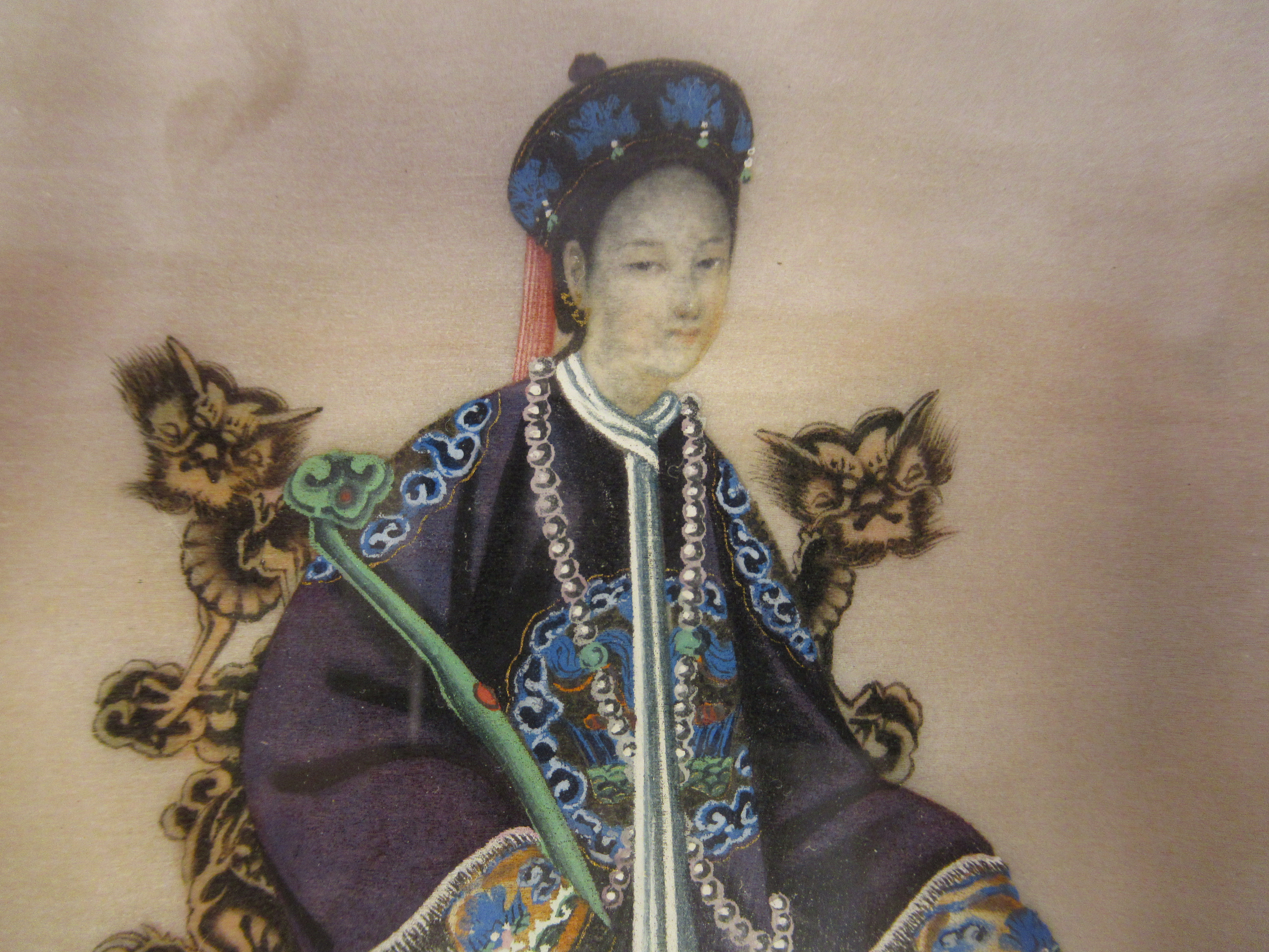 A pair of late 19thC Chinese ricepaper paintings, - Image 3 of 5