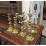 19th/20thC brassware: to include ejector candlesticks;