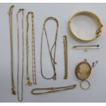 Yellow metal items of personal ornament: to include a cameo brooch;