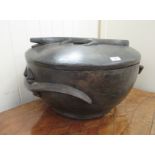 Philippine carved hardwood pot and cover,