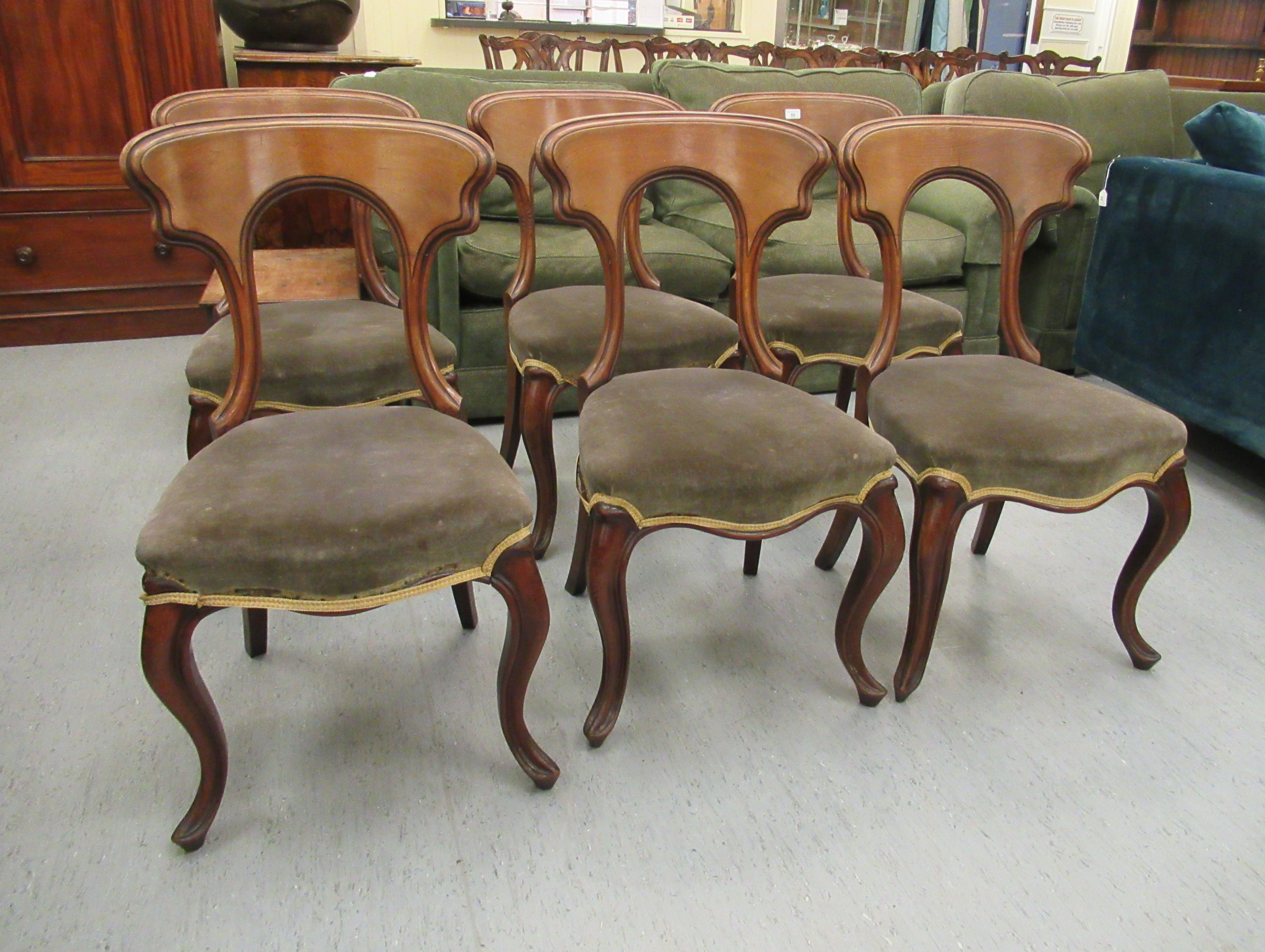 A set of six early/mid 19thC mahogany framed dining chairs,