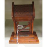 A late Victorian mahogany ecclesiastical lychgate design novelty vesta holder with carved