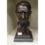 A patinated bronze finished iron bust, Adolph Hitler,