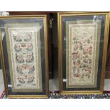 A pair of 20thC Chinese embroidered silk pictures 25'' x 11'' framed HSR