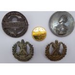 Silver and other badges and medallions: to include two Cameroon cap badges BSR