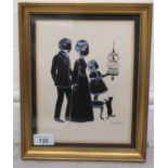 Phyllis Arnold - 'The Canary' a Victorian silhouette mixed media bears a signature & a label