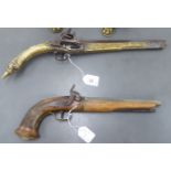 Two late 19thC Persian and other flintlock and percussion duelling pistols CS