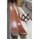 A pair of 'vintage' Drammens Skifabrikk Norwegian wooden skis impressed 190 758 75L;