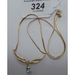 A 9ct gold blue stone and diamond set necklet,