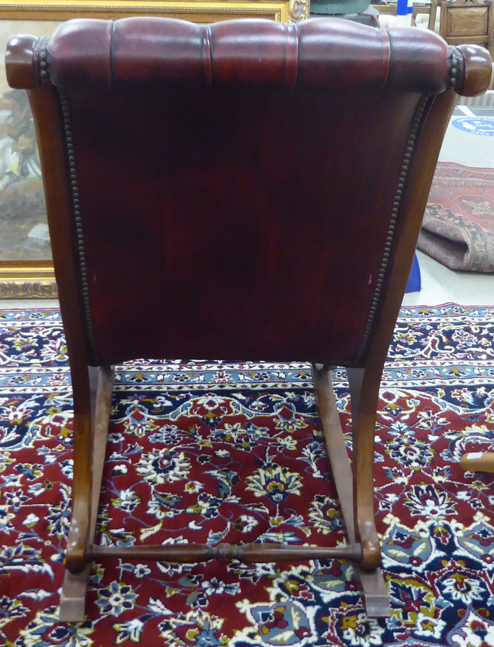 A Victorian style mahogany framed rocking chair with open, scrolled arms, - Image 3 of 4