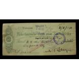 President M. T. Steyn (1857 - 1916) Original Cheque Twice Signed by the Sixth and Last President