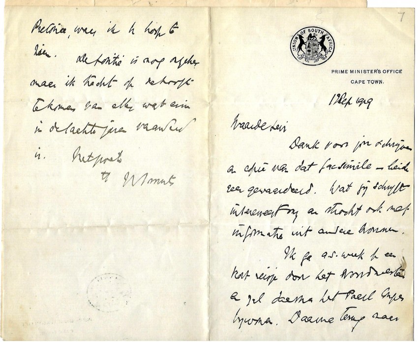 General J. C. Smuts IMPORTANT ARCHIVE OF 33 ALS. (autograph letters signed) FROM JAN SMUTS TO HIS - Image 3 of 4