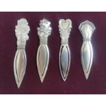 S.N. Sterling Silver Bookmarks.Four beautiful 19th century silver bookmarks. The finials are all