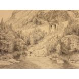 WHITE MOUNTAINS, New Hampshire. - Herman Caspar von POST (1828-1913). A pen and ink drawing of