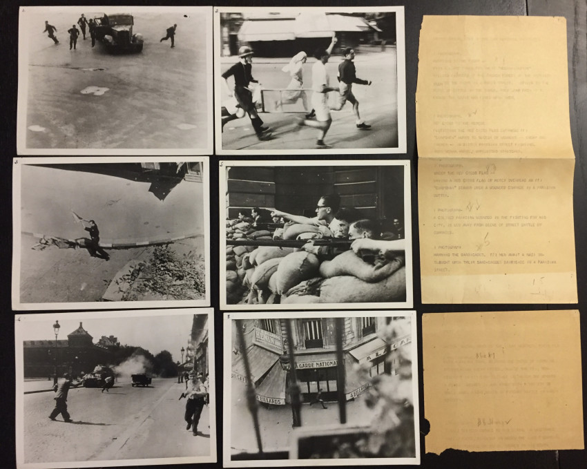 Gaston MADRU (WWII) Rare telex printout with 6 News of the Day Press PhotographsA telex news