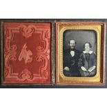 [ANONYMOUS] Portrait of middle age couple, the woman holding a bookFine image, the case assembled