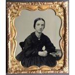 [ANONYMOUS] Portraits of three young womenVery good ambrotype of two sisters (twins?) and one of a