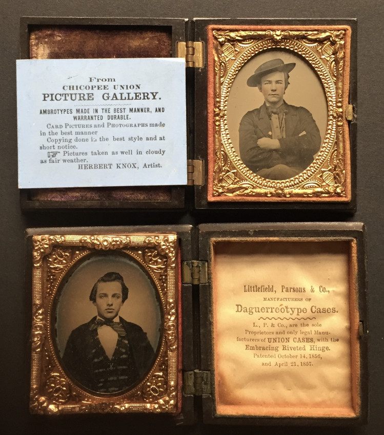 [ANONYMOUS] Portraits of two young menTwo fine ambrotypes, one with the trade card of Herbert Knox