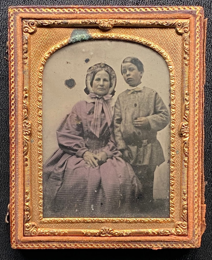 J. BRITTON (London photographer) An ambrotype portrait of a bonneted woman and a young boyJ. BRITTON