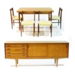 Table, four chairs and a sideboard.