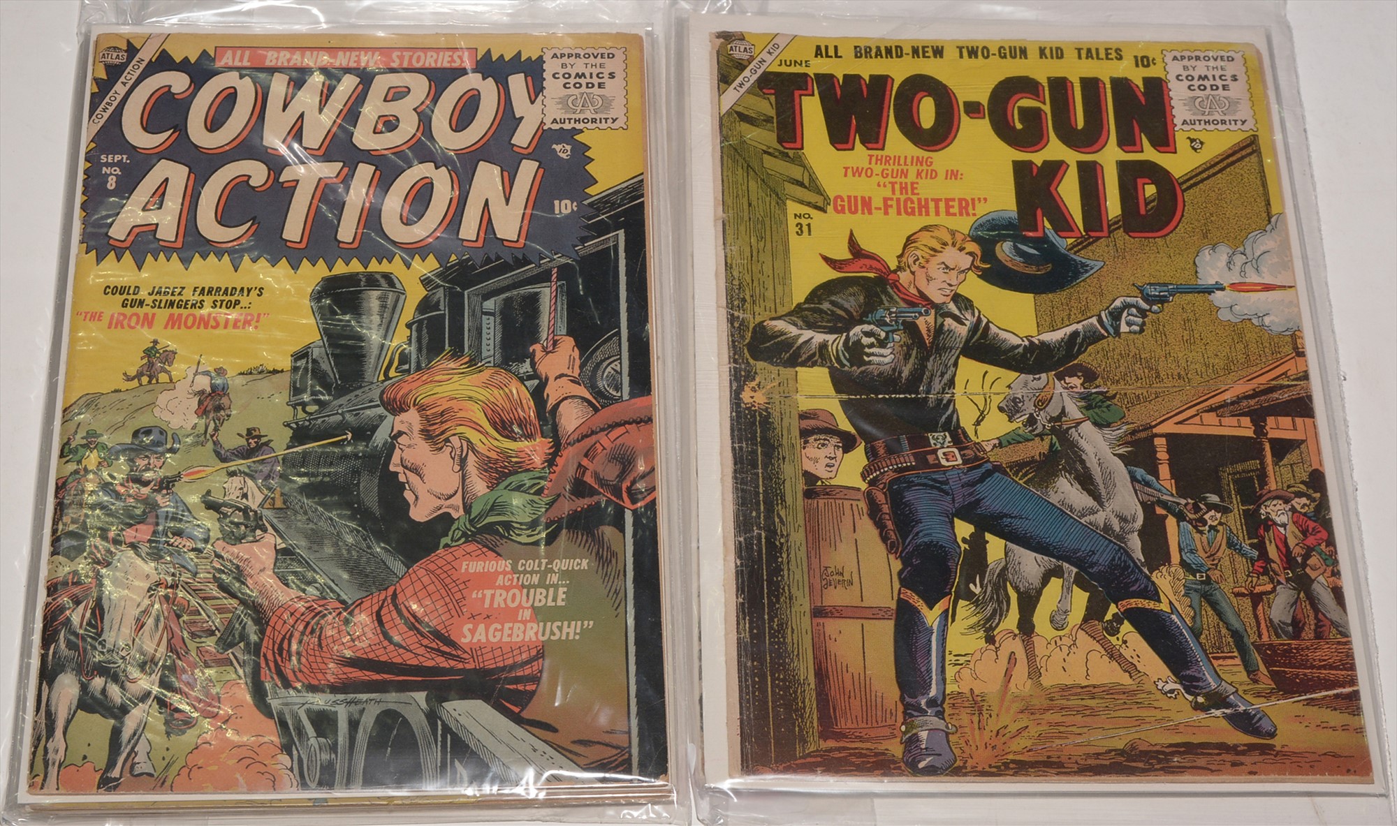 Cowboy Action No. 8, and Kid Slade Gunfighter No's. 5 and 7 (Atlas Comics) and Wild Western Comic