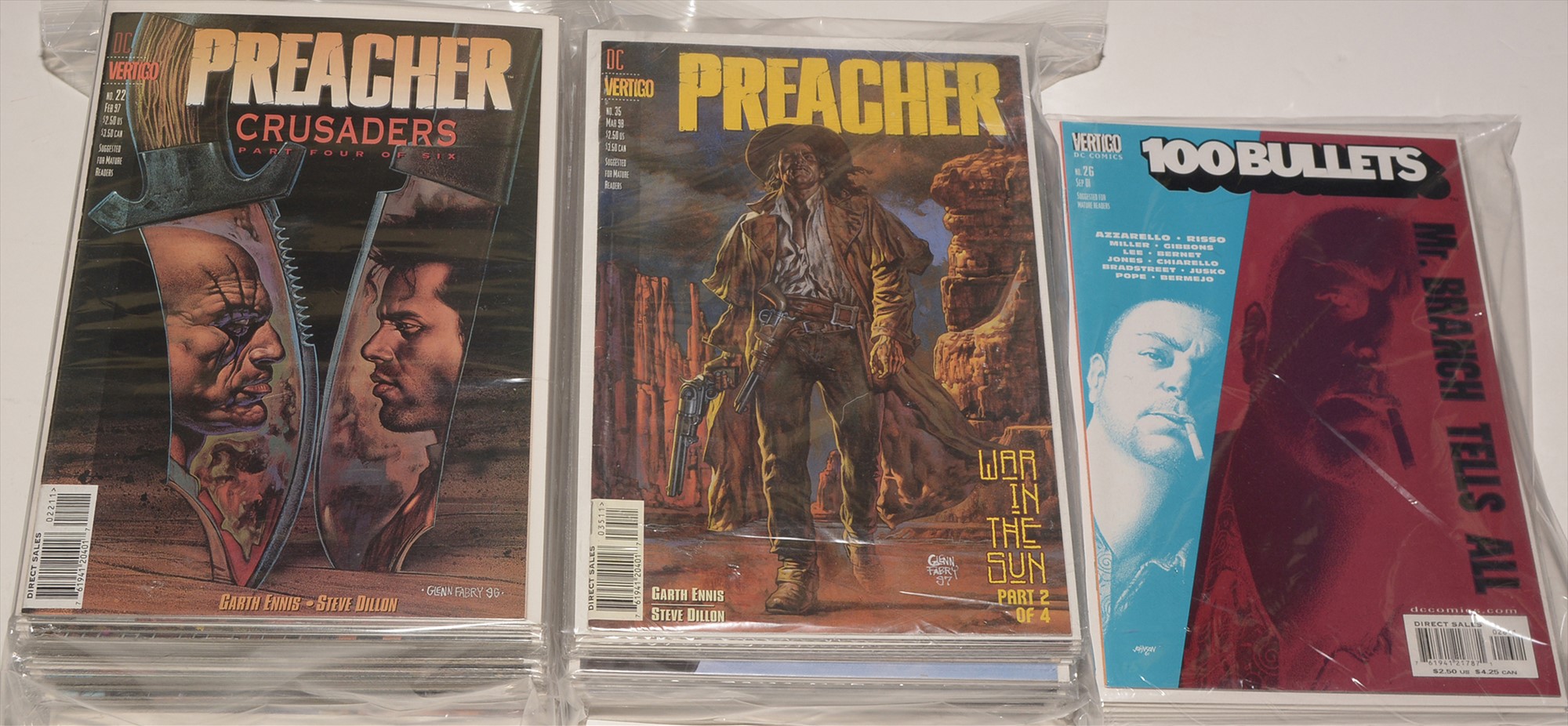 The Preacher by DC Vertigo; and 100 Bullets, sundry issues